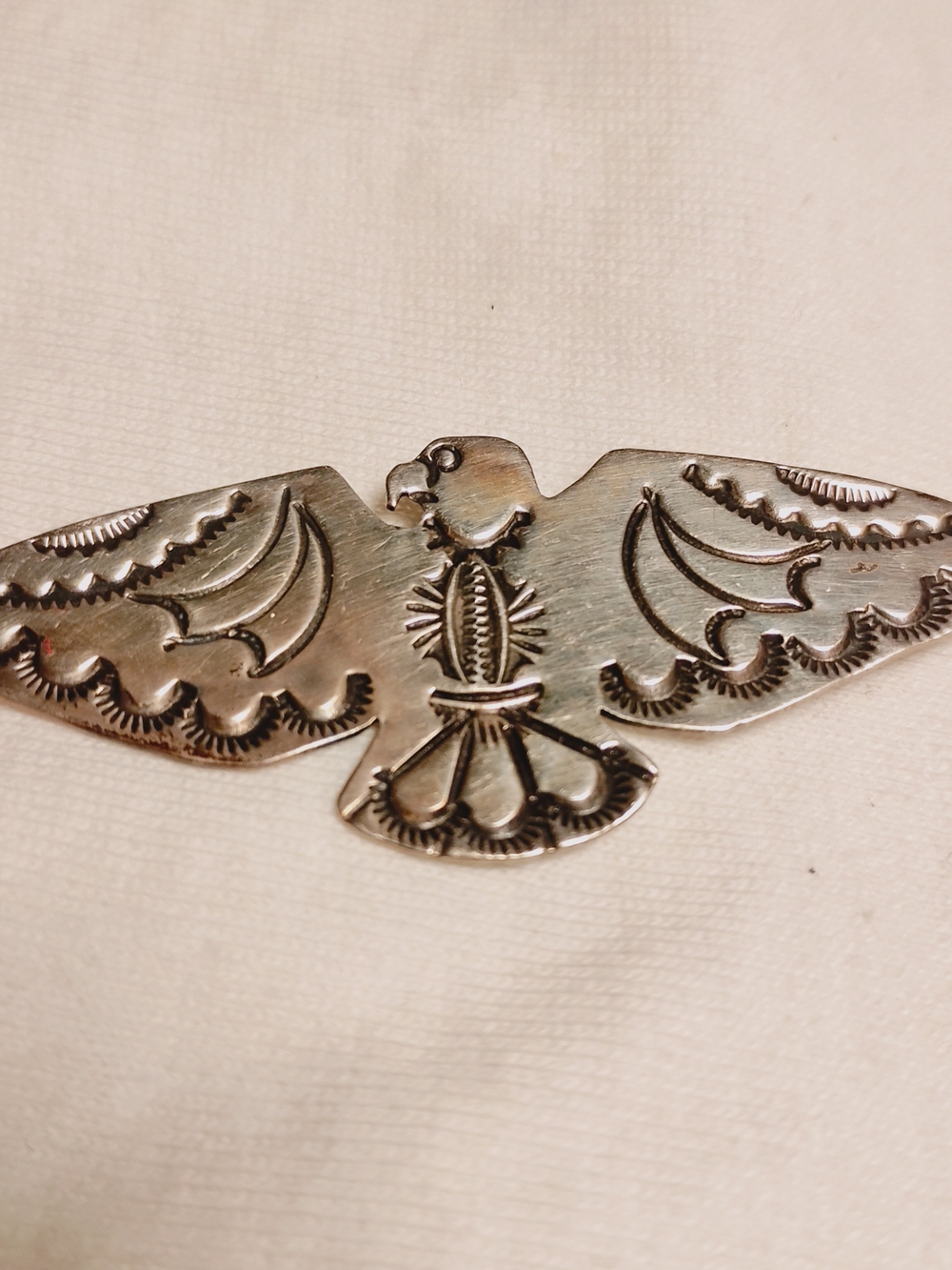 Vintage Stamped Sterling Silver Engraved & Hammer Detailed Thunderbird Pendant